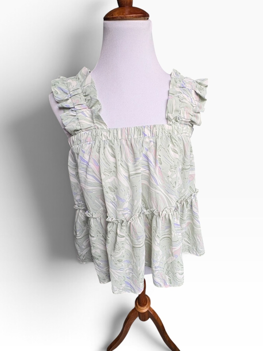 entro Pastel Swirl Ruffled Tank Top